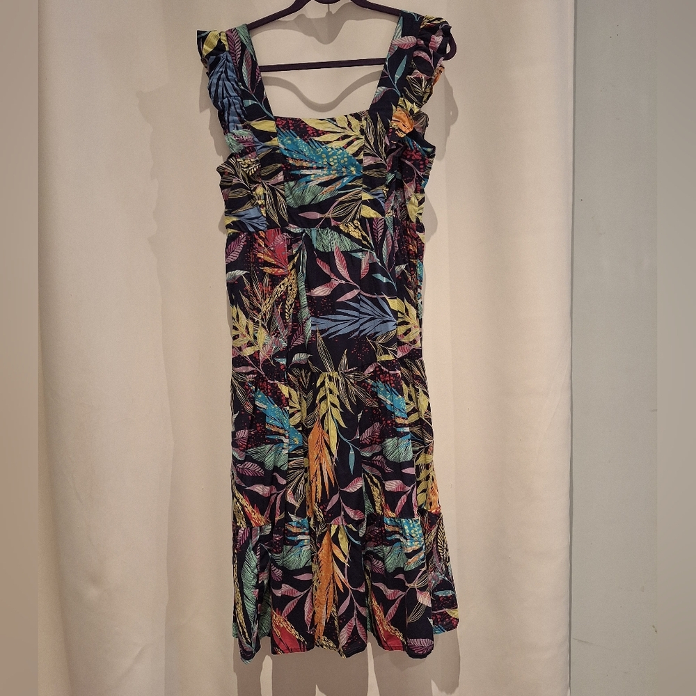 beachlunchlounge Multicolor Leaf Print 100% Cotton Dress Size S